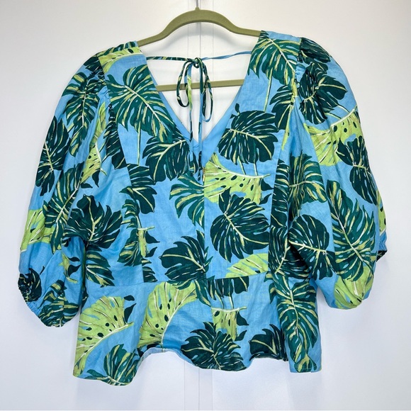 Draper James Puff Sleeve Linen Top Size 14 XL Preppy Tropical Print Fully Lined - Picture 7 of 11